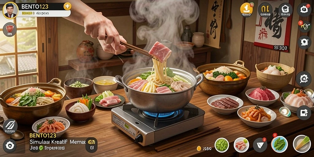 Tampilan gameplay BENTO123 dengan hidangan bento yang menarik.