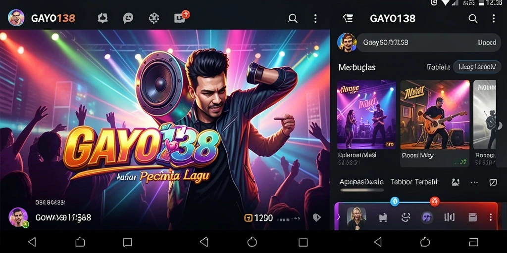 Screenshot utama GAYO138 menampilkan antarmuka aplikasi musik yang menarik.