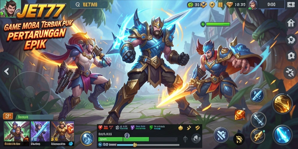 Tampilan gameplay MOBA JET77 yang menarik dan seru.