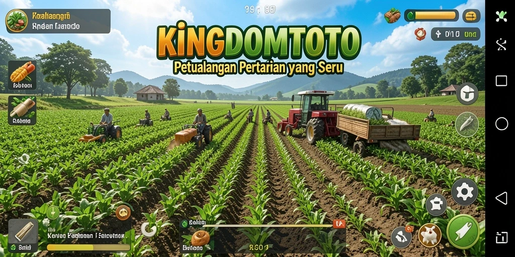 Screenshot gameplay KINGDOMTOTO menampilkan aktivitas pertanian yang seru dan interaktif.