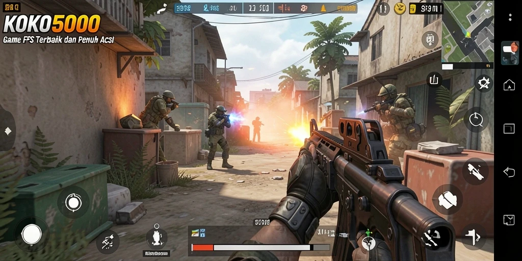 Screenshot KOKO5000 menunjukkan laga seru dalam mode FPS.